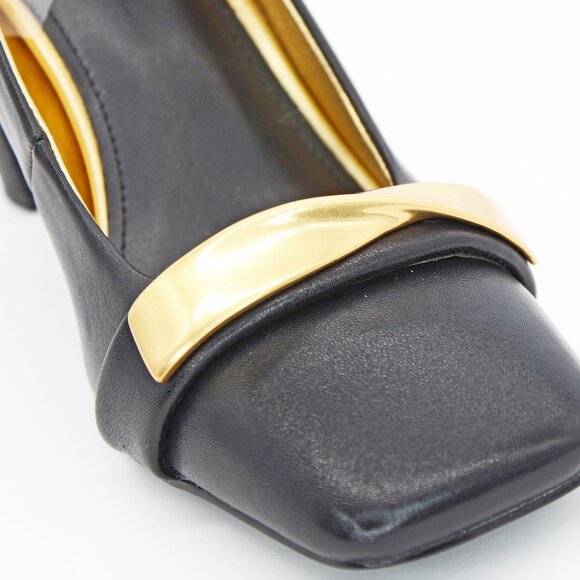 Donna Karan 'Sabina' Leather Twist Bar Hardware Square Toe Pumps - Picture 8 of 8